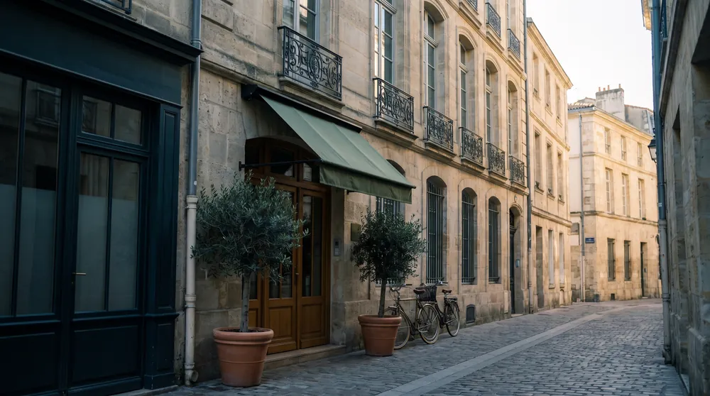 A boutique city hotel on a quiet street in the morning